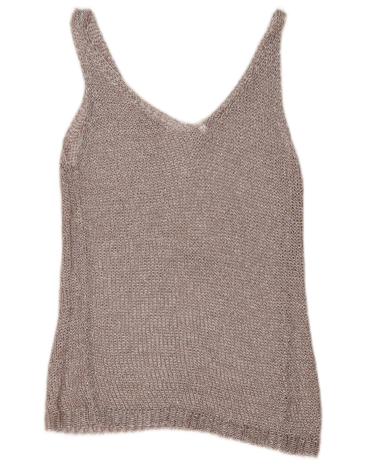 Canotta vintage da donna all'uncinetto UK 12 argento medio
