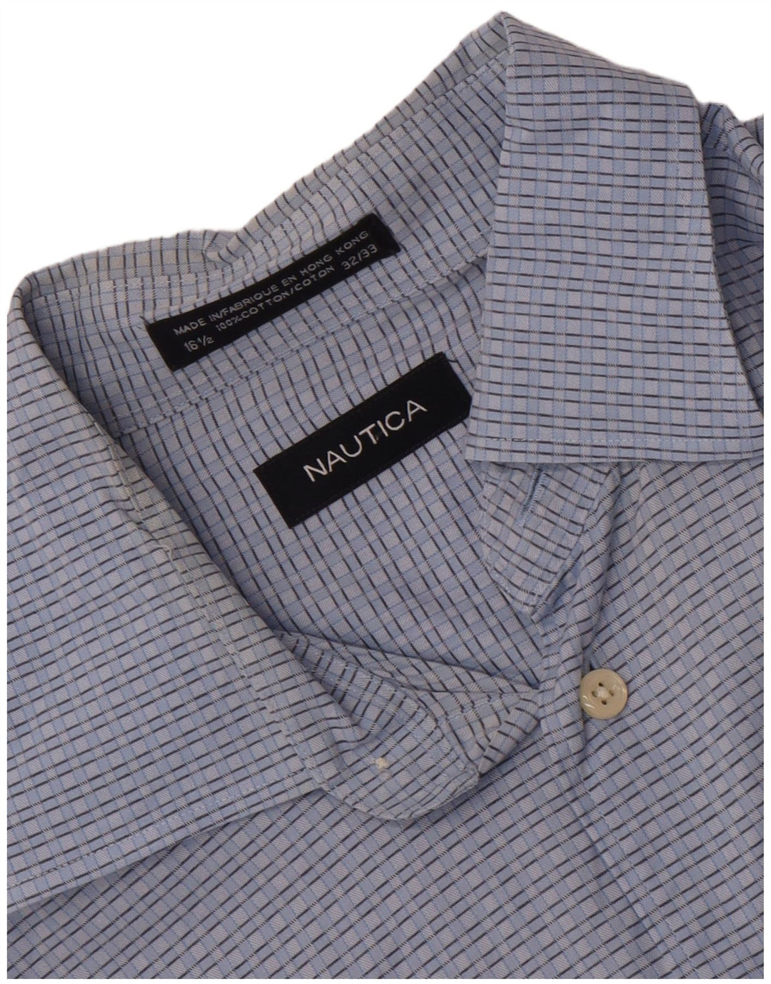 Camicia da uomo Nautica taglia 16 1/2 grande cotone a quadri blu