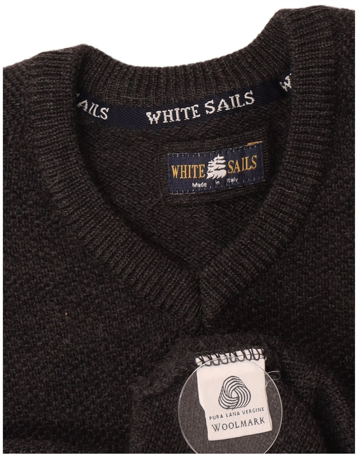 Maglione da uomo con scollo a V White Sails Lana vergine grigio medio