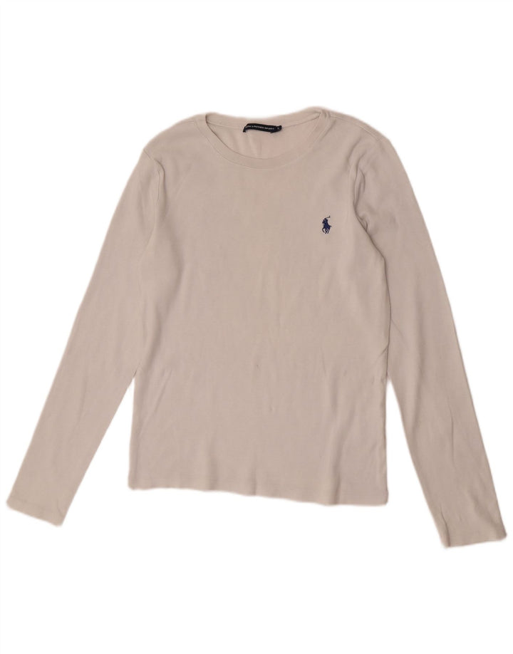 Top da donna a maniche lunghe Ralph Lauren UK 14 grande cotone bianco