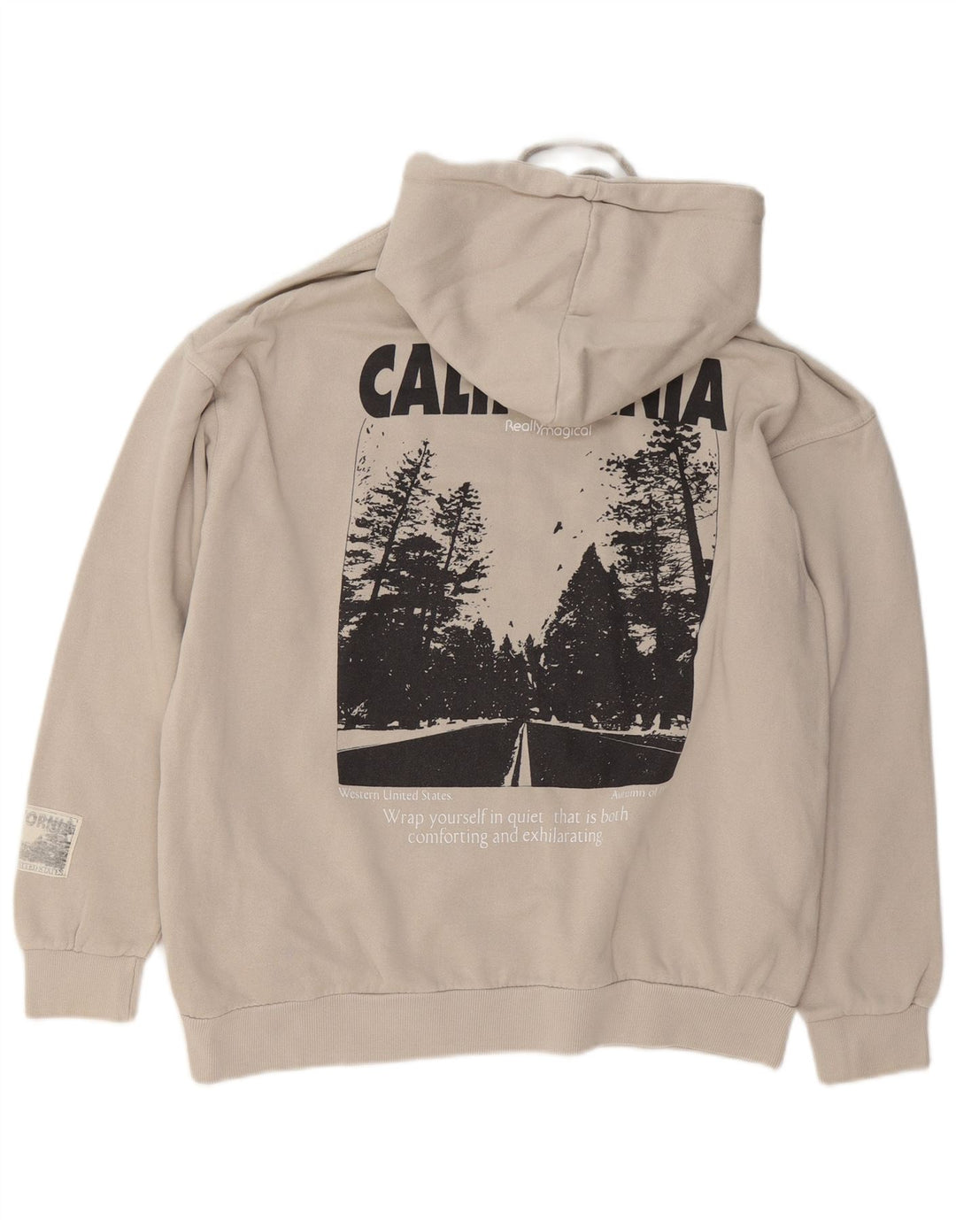 Pull & Bear - Felpa con cappuccio ampia con grafica California da uomo, piccola, beige