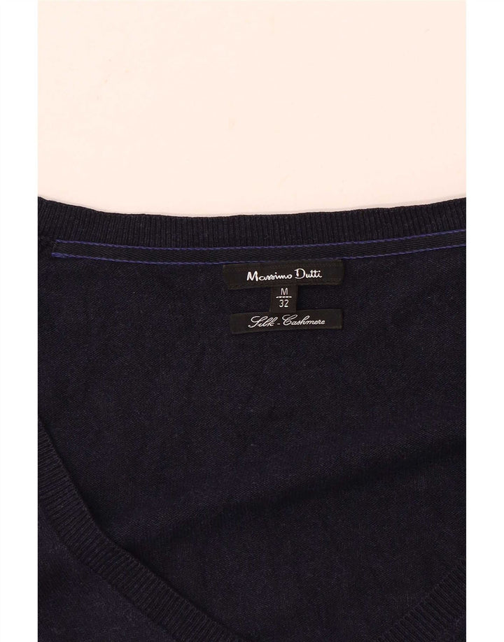 Massimo Dutti Maglione da donna con scollo a V UK 12 Medio Seta blu navy