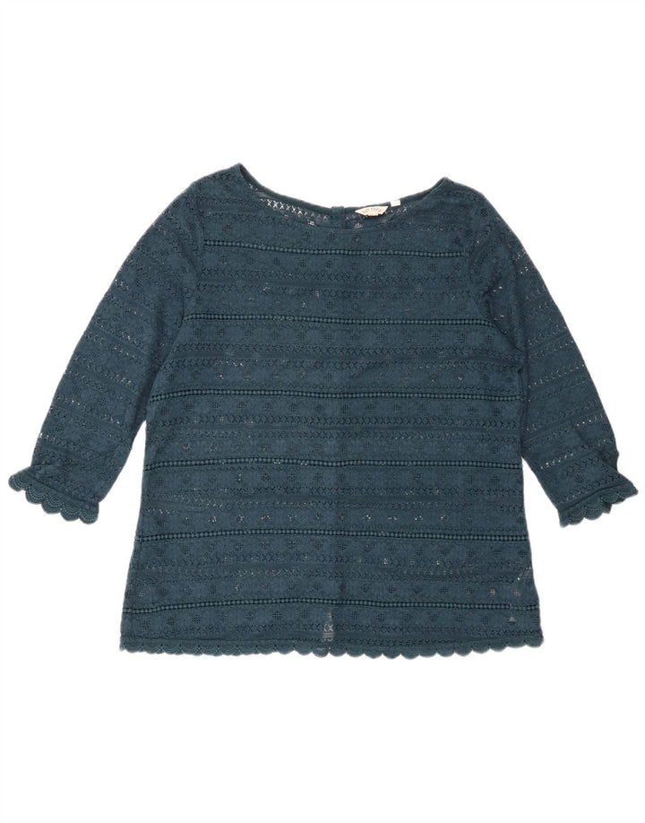 FAT FACE Camicetta da donna con maniche a 3/4 in pizzo UK 14 Grande cotone floreale verde