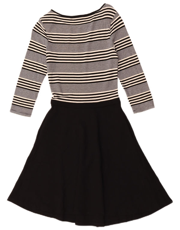 Abito a trapezio da donna con maniche a 3/4 Reiss UK 8 piccolo in viscosa a righe nere