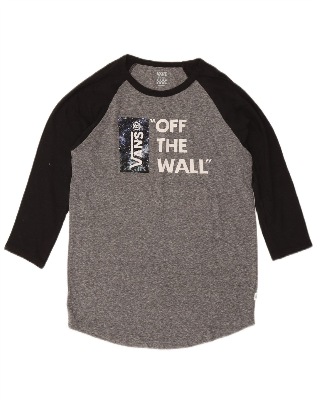 Top grafico da donna VANS manica 3/4 UK 10 piccolo grigio color block