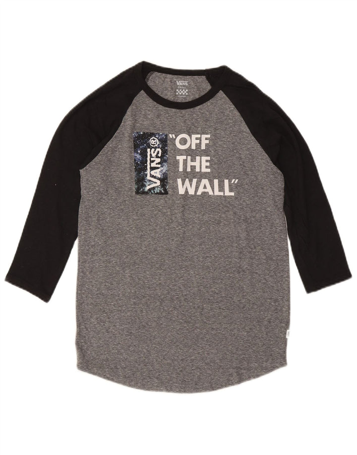 Top grafico da donna VANS manica 3/4 UK 10 piccolo grigio color block