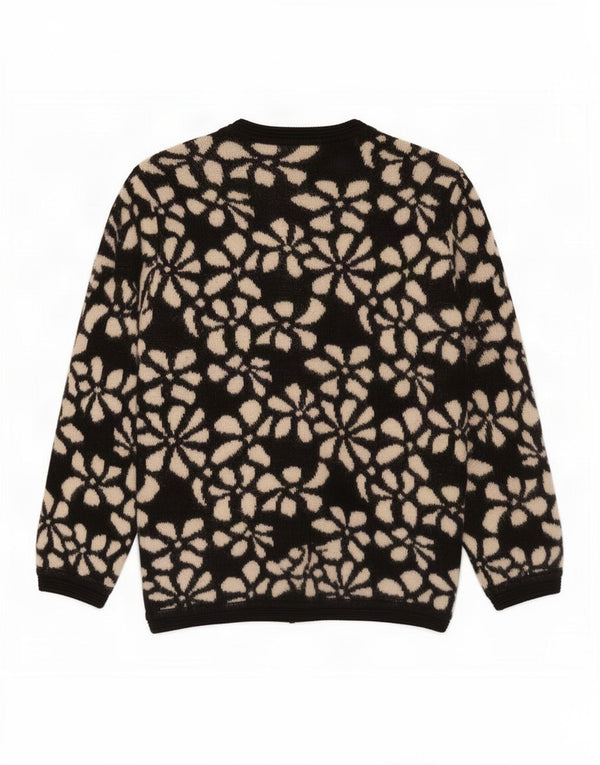 Maglione cardigan da donna vintage UK 14 lana floreale nera media
