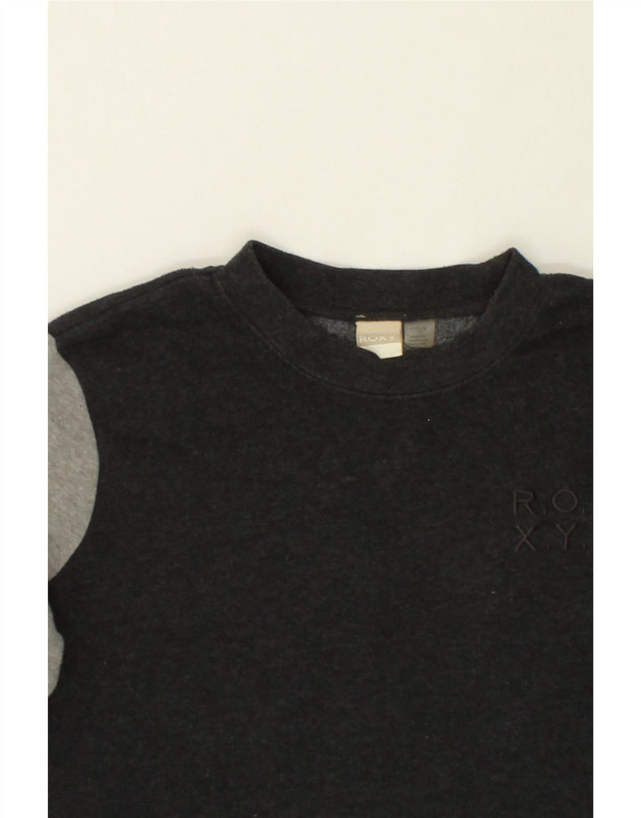 ROXY Womens Graphic Sweatshirt Jumper UK 10 Small Black Colourblock Cotton Vintage Roxy and Second-Hand Roxy from Messina Hembry 