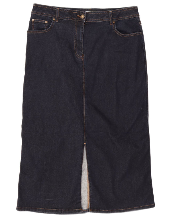 Gonna in denim autografato da donna Marks & Spencer UK 18 XL W34 cotone blu navy