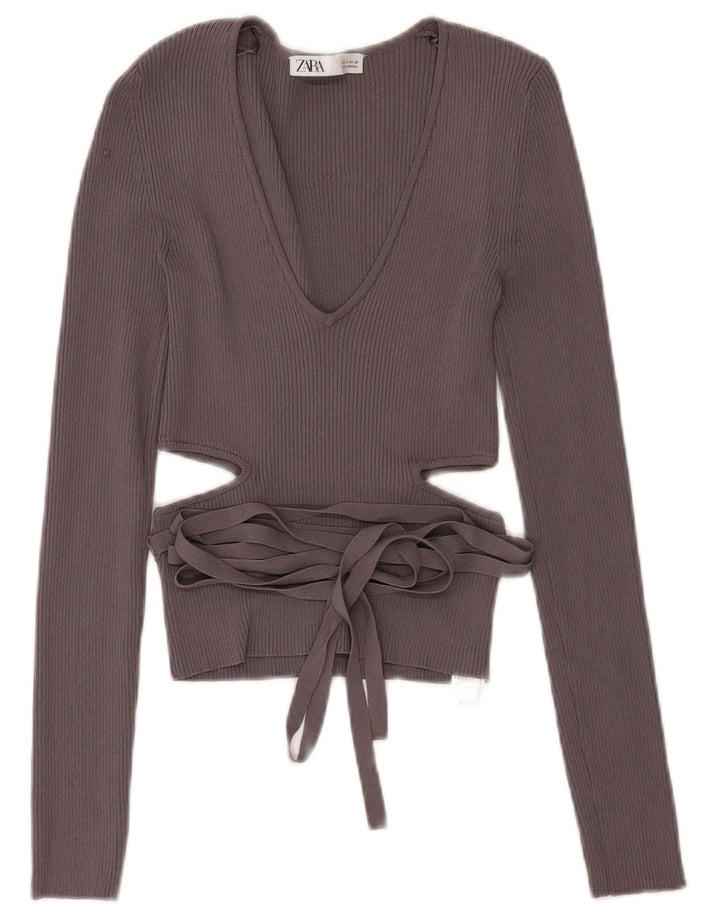 Top corto con cut-out da donna Zara UK 10 piccolo in viscosa grigia