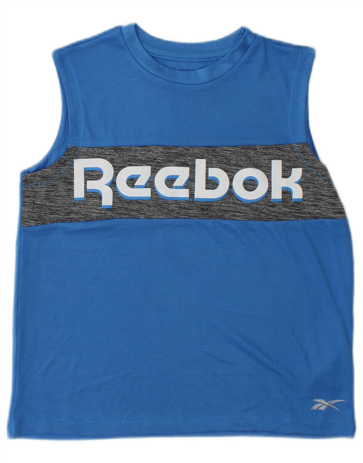 Canottiera grafica Reebok da ragazzo 10-11 anni in poliestere color block blu