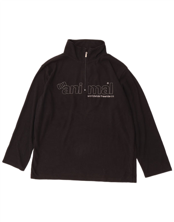 Maglione in pile con collo con zip e grafica da uomo XL poliestere nero