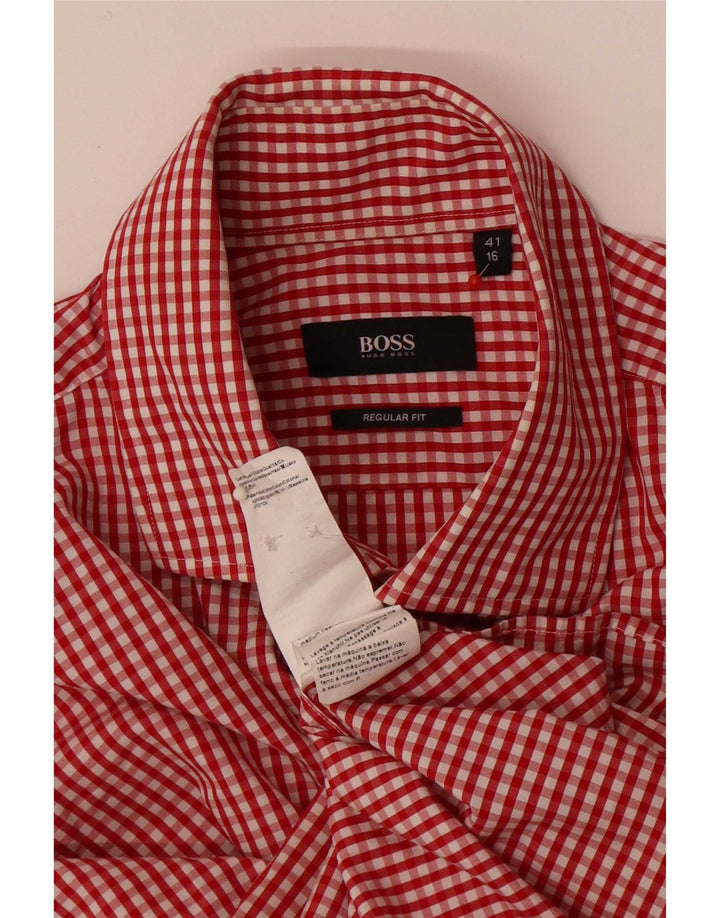 Camicia da uomo vestibilità regolare Hugo Boss taglia 41 16 grande cotone a quadretti rossi