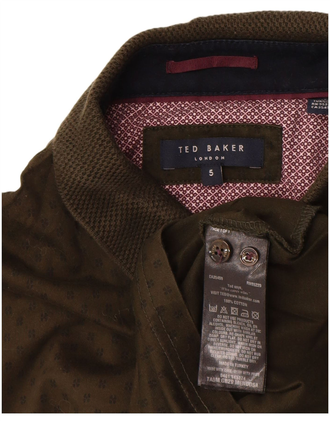 Polo da uomo Ted Baker taglia 5 XL cotone maculato kaki