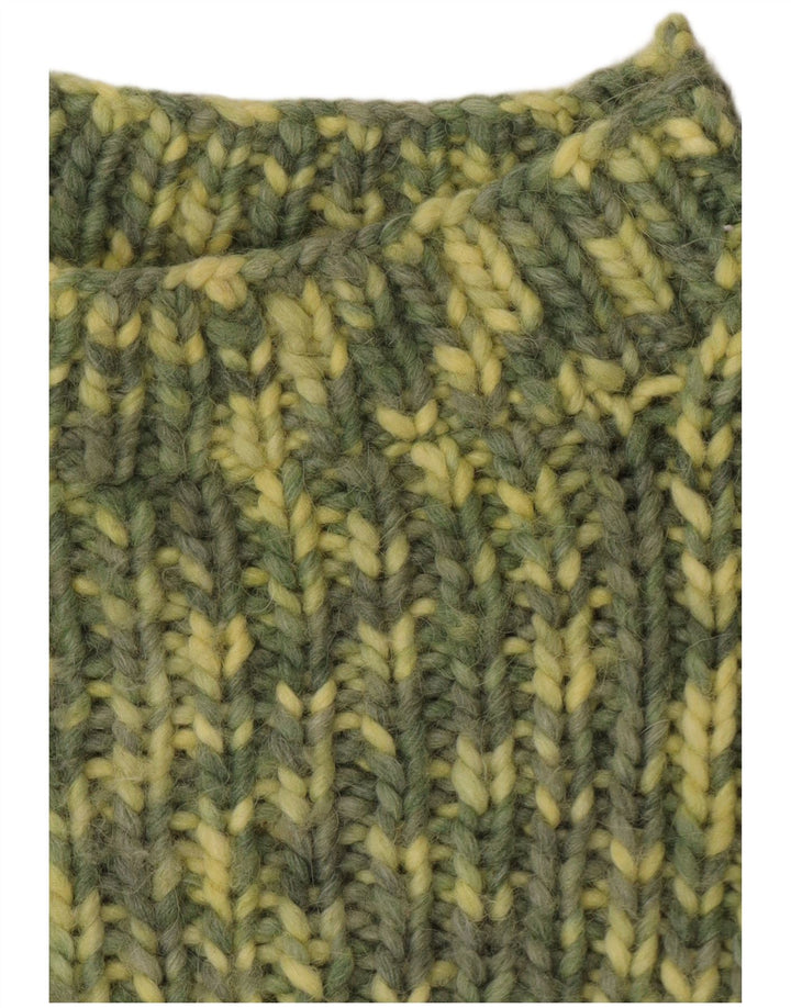 Maglione vintage da donna con collo alto e collo alto UK 14 verde medio screziato