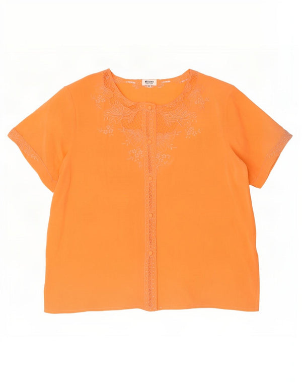 Camicetta camicia a maniche corte da donna vintage IT 42 Seta floreale arancione medio