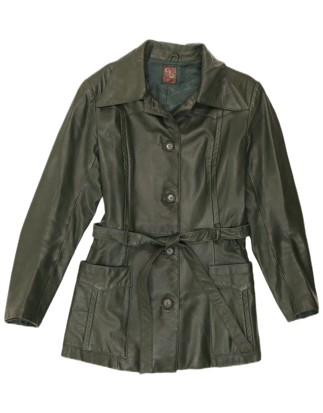 Giacca in pelle vintage da donna IT 46 grande verde