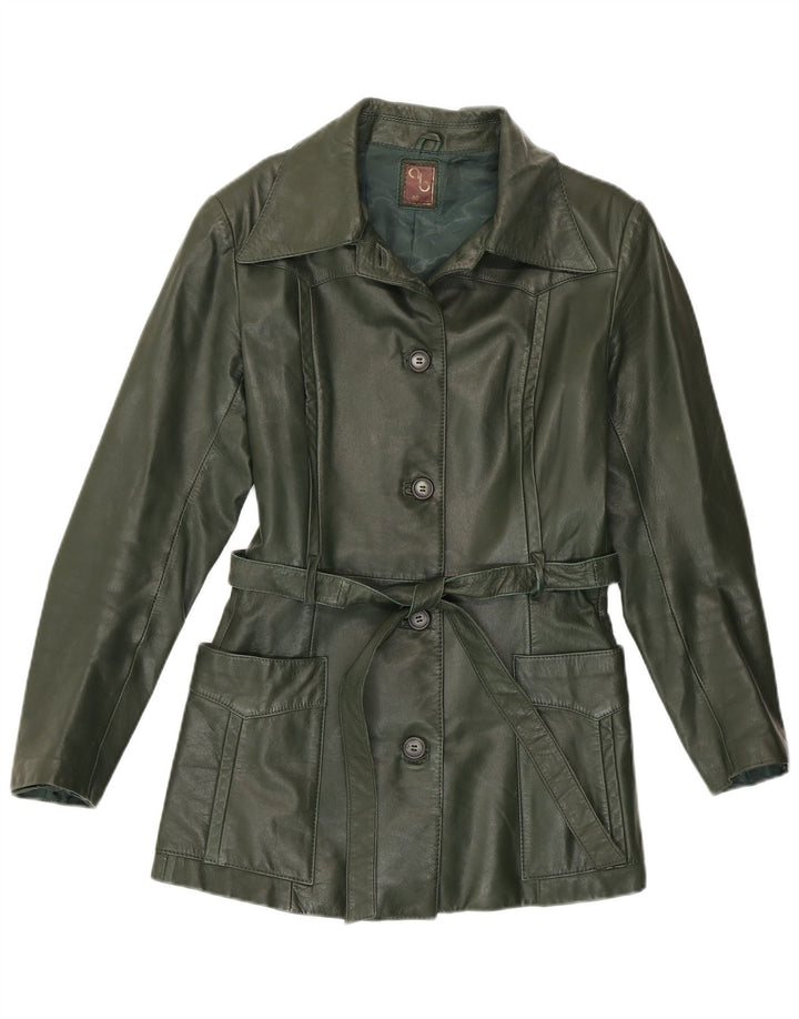 Giacca in pelle vintage da donna IT 46 grande verde
