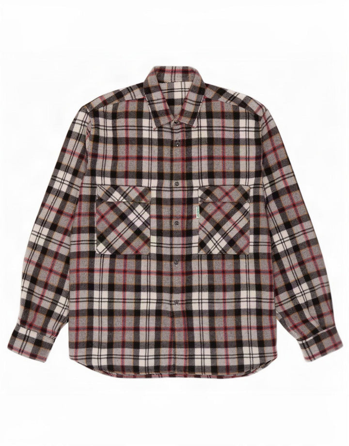 Camicia vintage da uomo in flanella a quadri grigi grandi