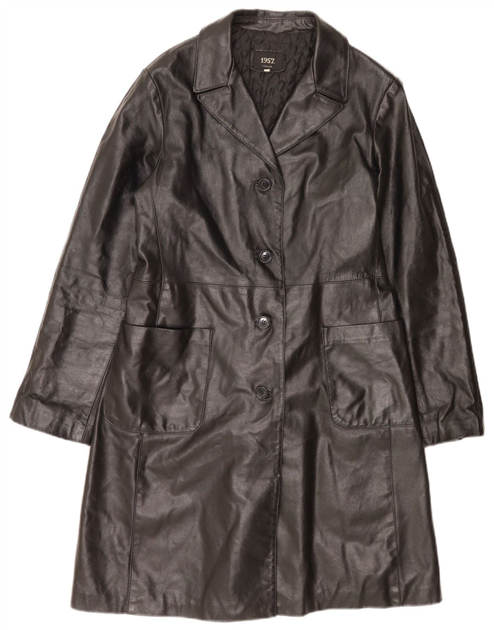 Cappotto in pelle vintage da donna IT 46 grande nero