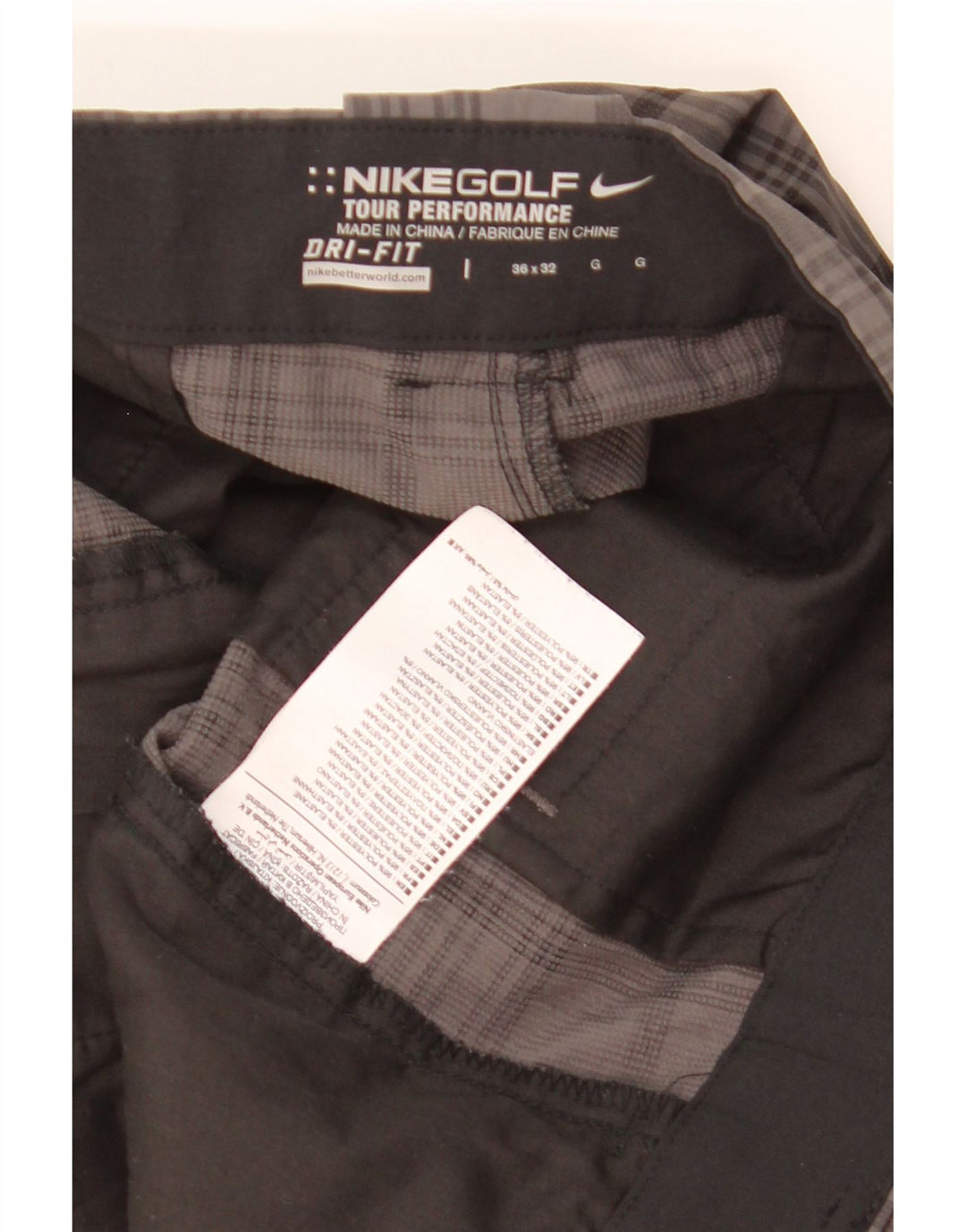 Pantaloni chino dritti NIKE Dri Fit da uomo W36 L32 poliestere a quadri grigi