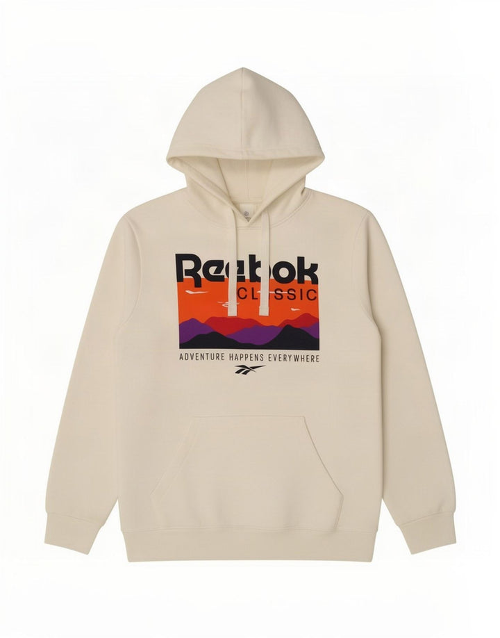 Maglione con cappuccio grafico da uomo Reebok in cotone bianco medio