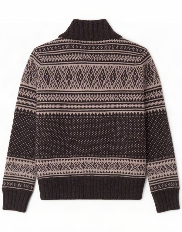 Maglione Kappa da donna con collo a scialle UK 14 grande lana geometrica grigia