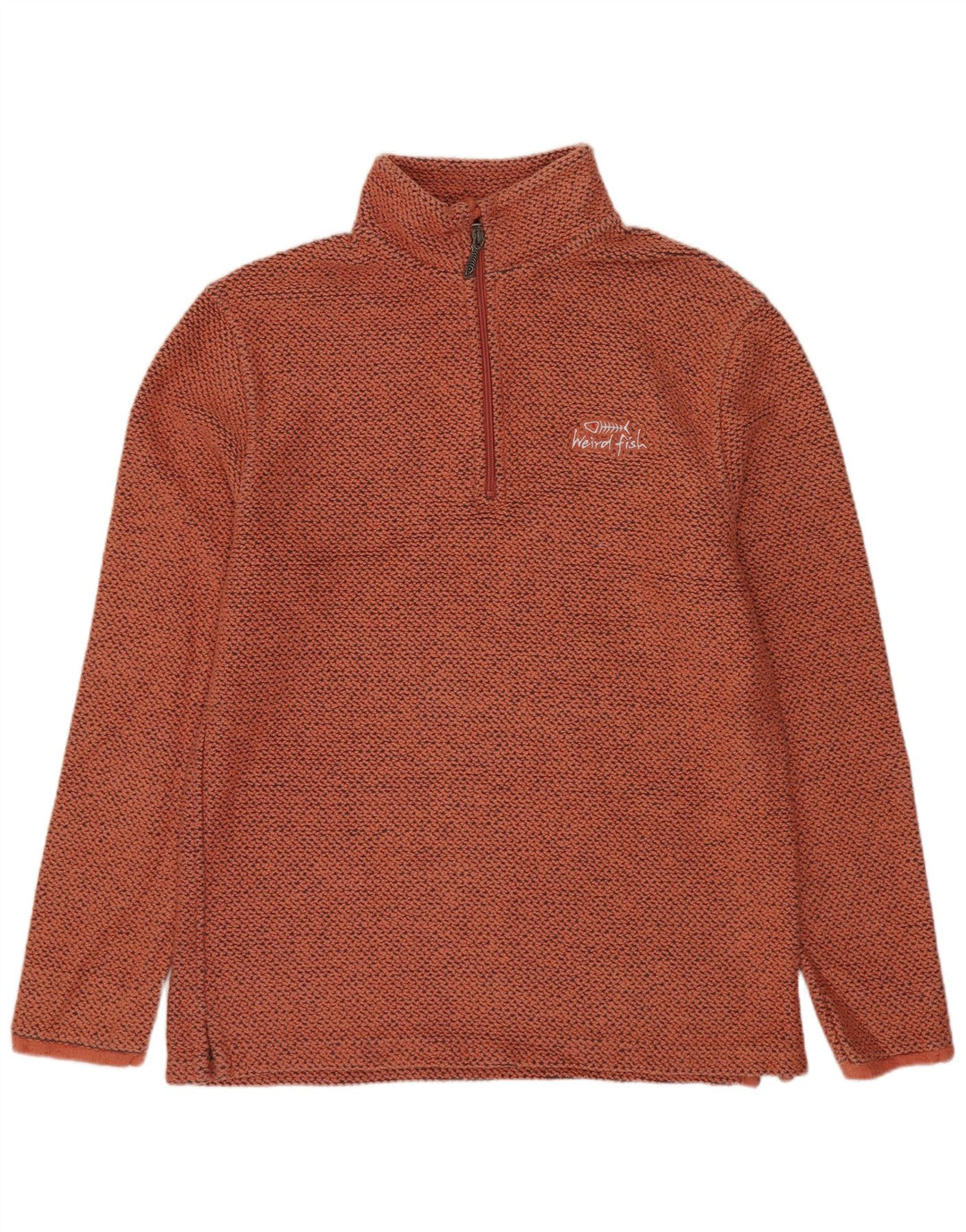 Felpa da uomo con collo con zip Weird Fish, piccola, in cotone chiazzato arancione