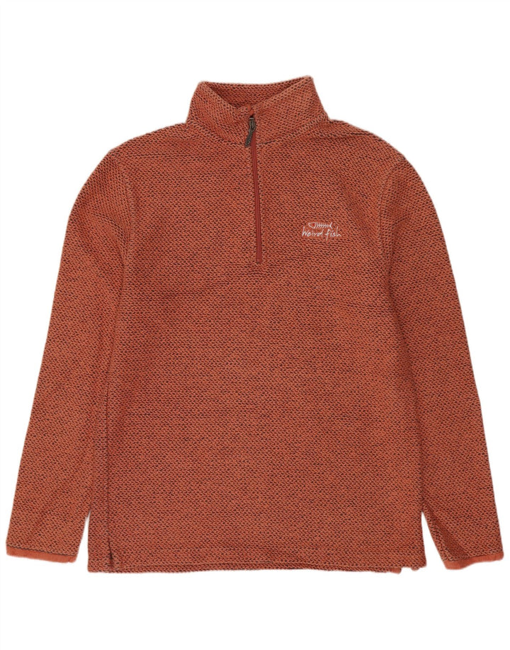 Felpa da uomo con collo con zip Weird Fish, piccola, in cotone chiazzato arancione