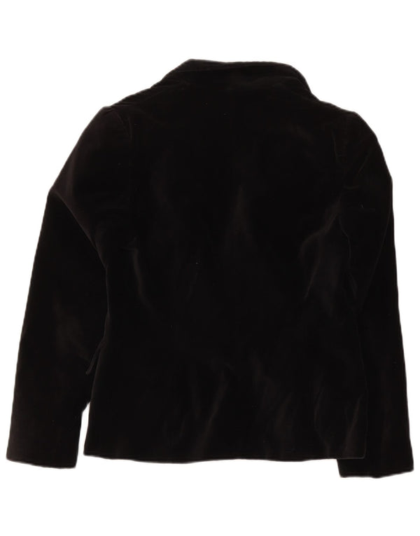 Giacca blazer in velluto da donna vintage a 1 bottone UK 10 piccola in cotone nero