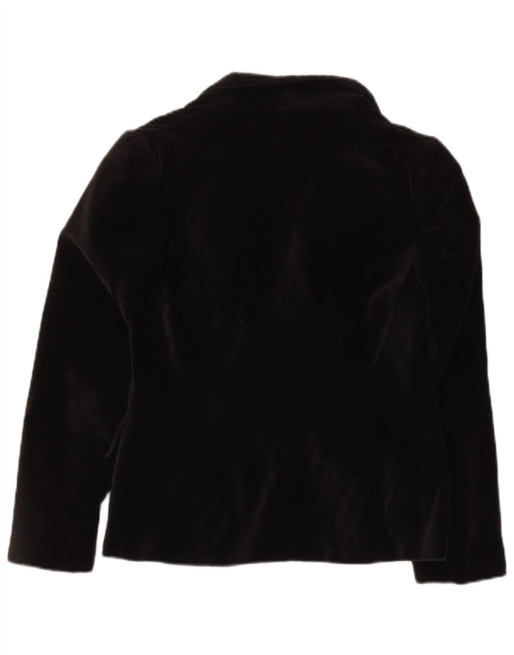 Giacca blazer in velluto da donna vintage a 1 bottone UK 10 piccola in cotone nero