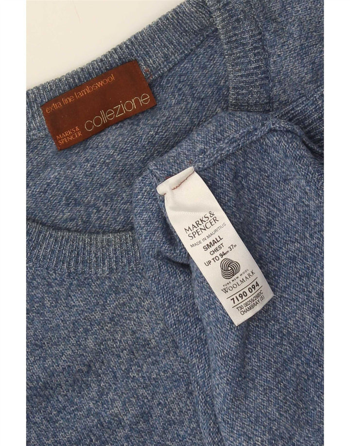 Maglione maglione girocollo da uomo Marks & Spencer piccolo lana d'agnello screziata blu
