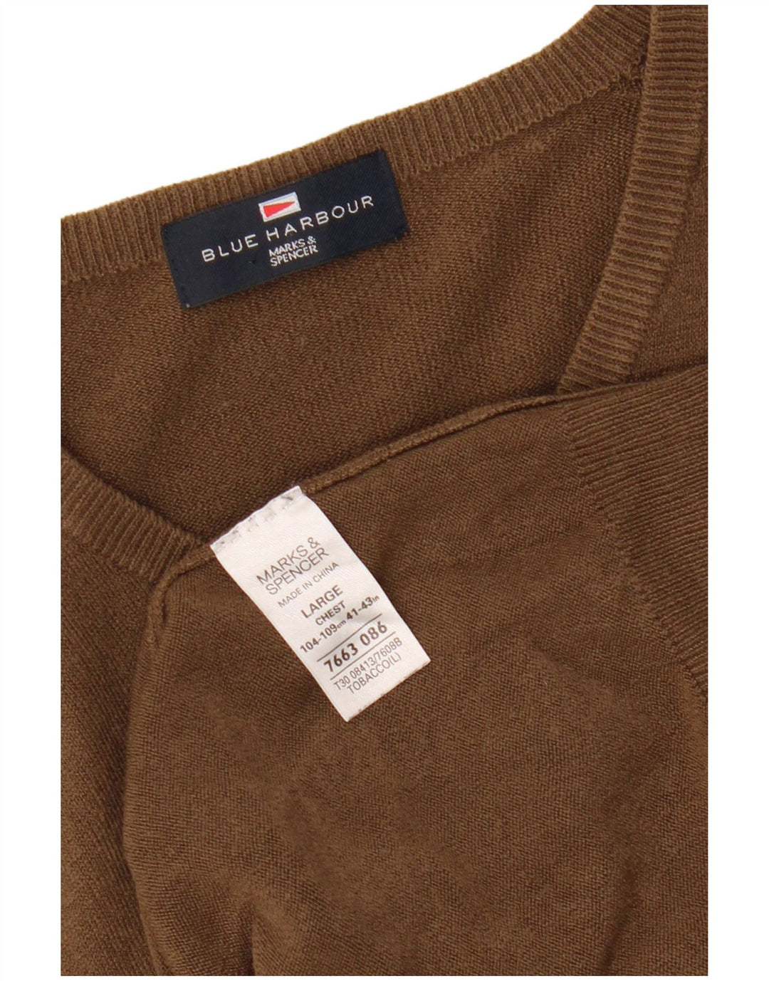 MARKS & SPENCER Maglione da uomo con scollo a V blu Harbour grande marrone