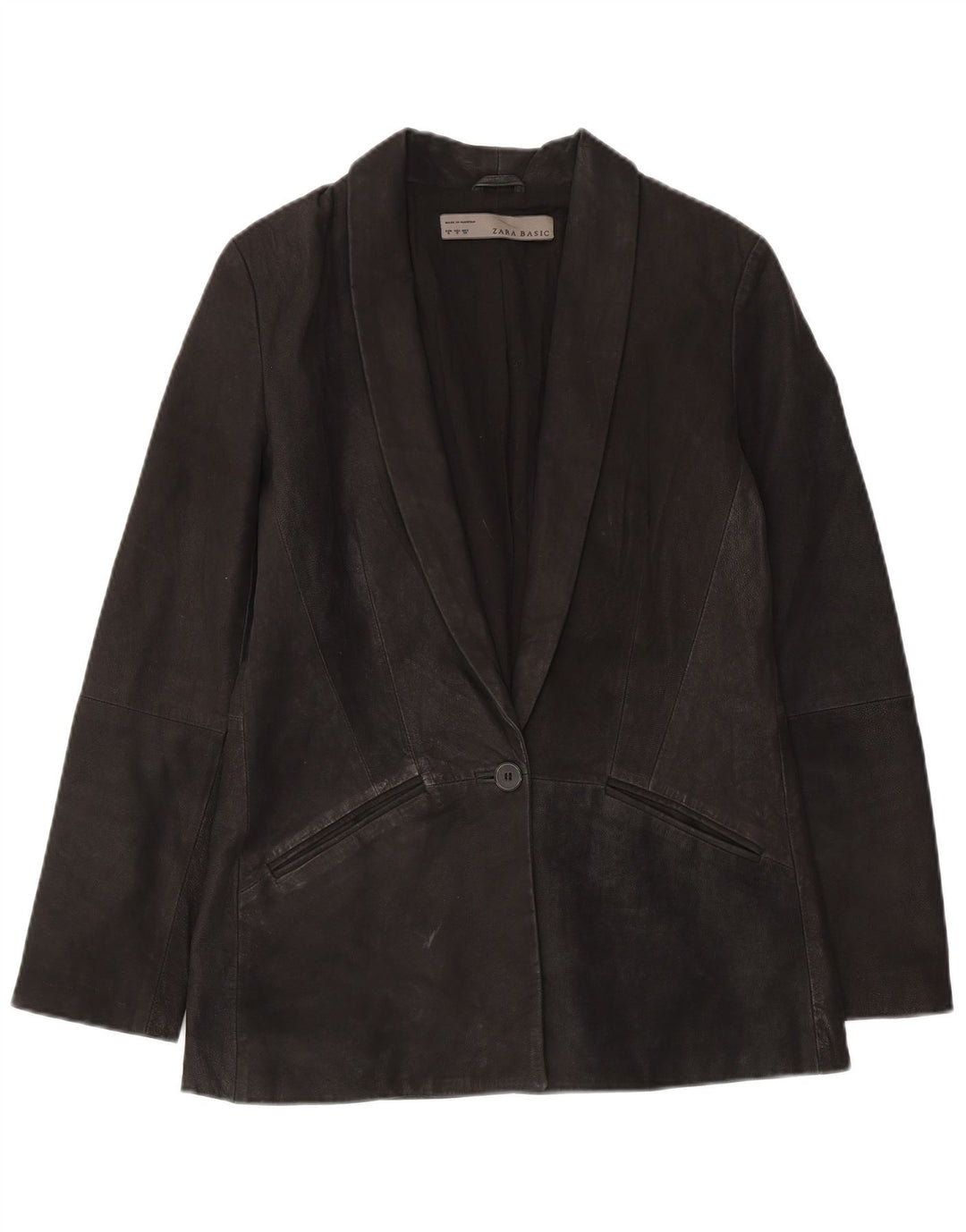 Giacca blazer in pelle scamosciata da donna a 1 bottone Zara UK 10 piccola in pelle nera