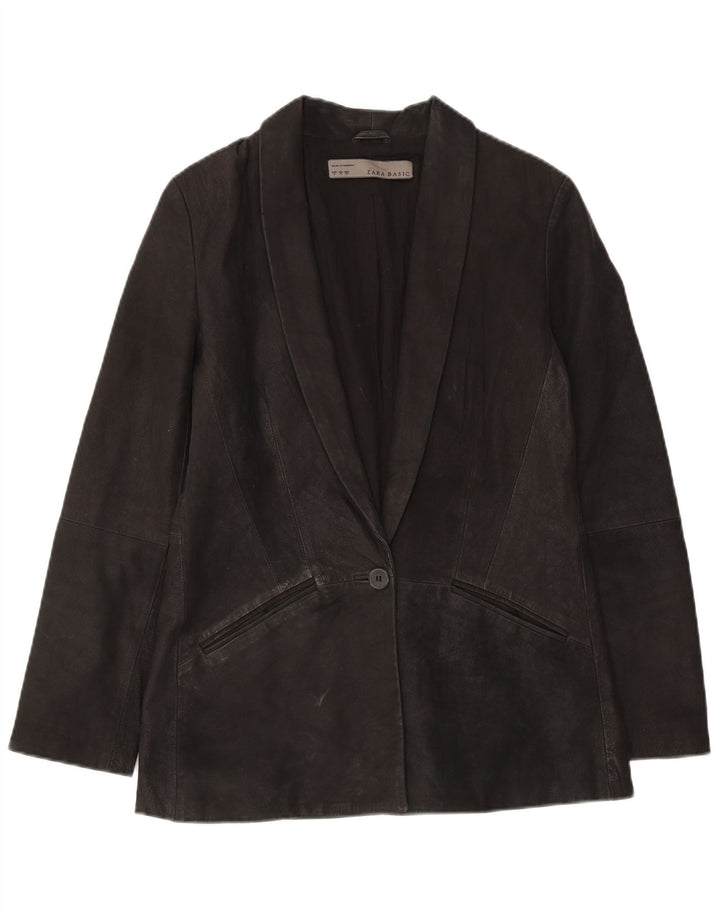 Giacca blazer in pelle scamosciata da donna a 1 bottone Zara UK 10 piccola in pelle nera