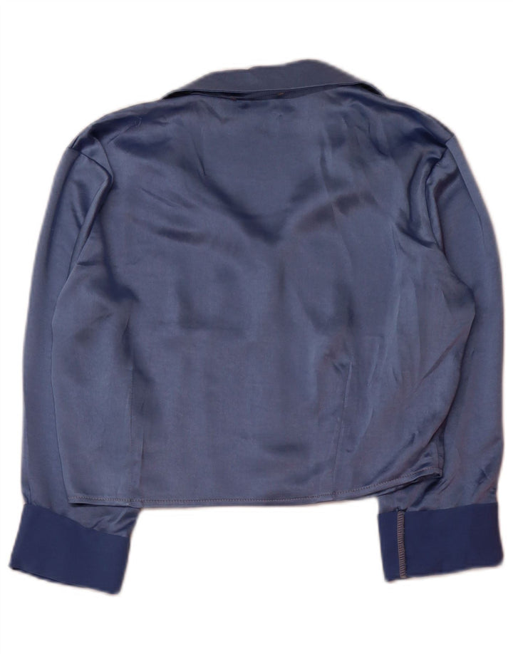 ANTONELLO SERIO Womens Crop 3/4 Sleeve Shirt Blouse UK 14 Medium Blue