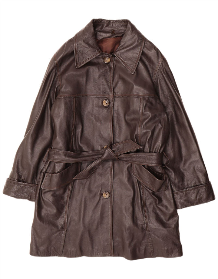 Cappotto in pelle vintage da donna UK 16 grande in pelle marrone