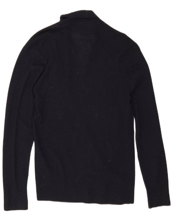 Maglione cardigan aperto da donna di All Saints UK 16 grande lana merino blu navy