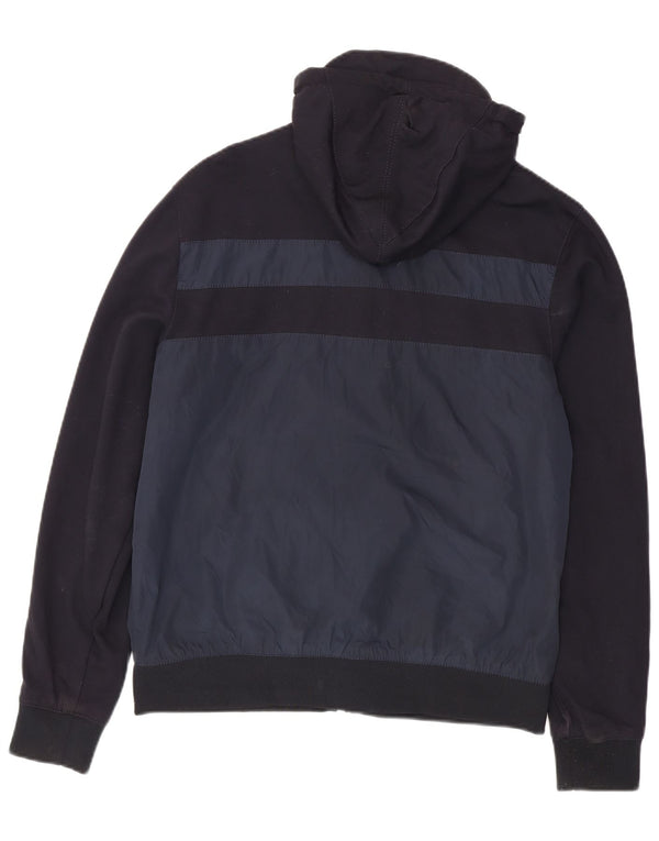 Zara Mens Hooded Bomber Jacket UK 42 XL Navy Blue Colourblock Polyester