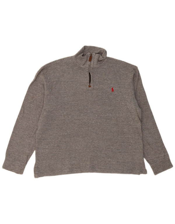 POLO RALPH LAUREN Maglione da uomo con zip e collo in cotone grigio medio
