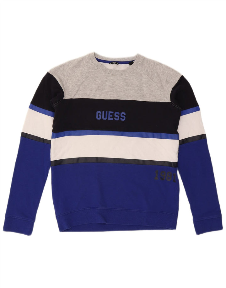 GUESS Boys Graphic Sweatshirt Jumper 15-16 Years Multicoloured Colourblock Vintage Guess and Second-Hand Guess from Messina Hembry 