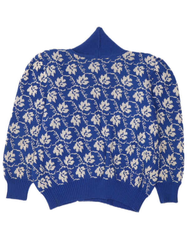 Maglione cardigan da donna vintage UK 18 XL blu floreale