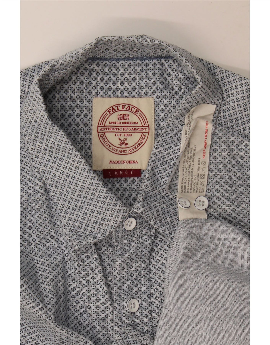 Camicia da uomo Fat Face Large in cotone geometrico blu