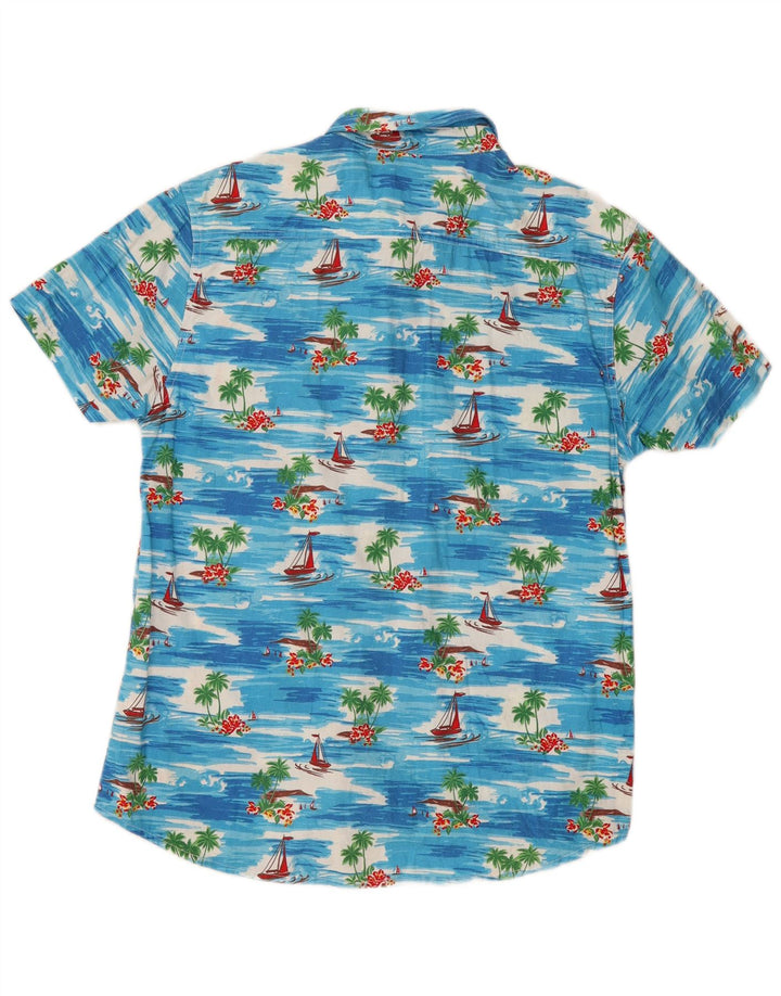 Camicia a maniche corte da uomo di Cedarwood State in cotone blu medio hawaiano