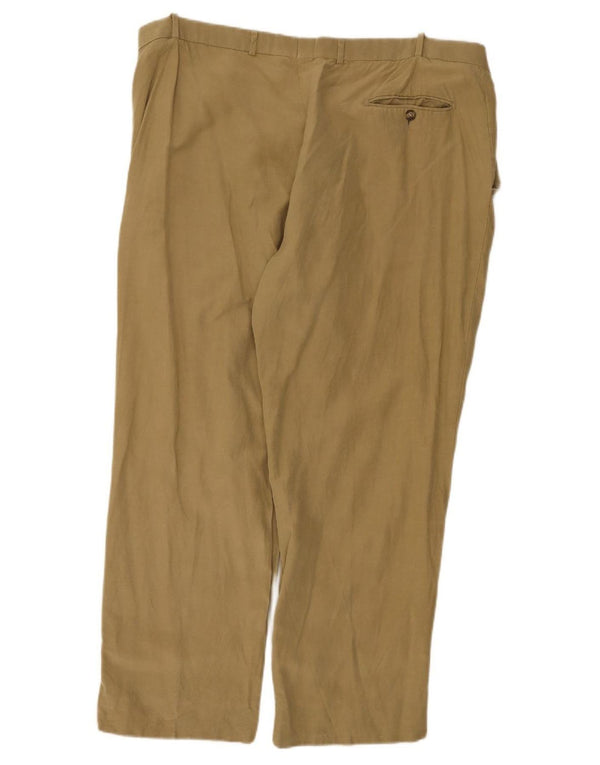 Jaeger Mens Straight Suit Trousers W44 L28 Beige Silk