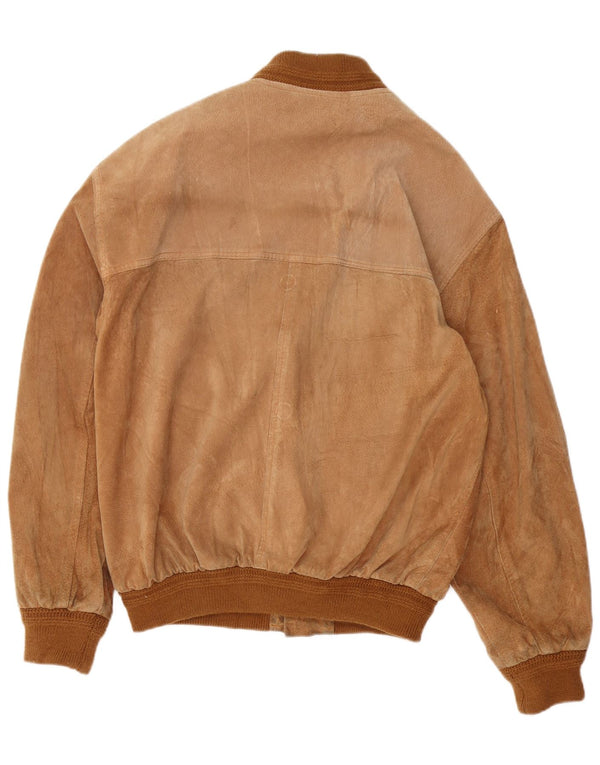 Giubbotto bomber in pelle scamosciata vintage da uomo UK 40 grande in pelle marrone