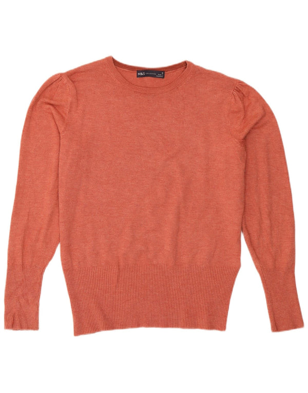 Maglione maglione girocollo da donna Marks & Spencer UK 10 piccolo rosa chiazzato