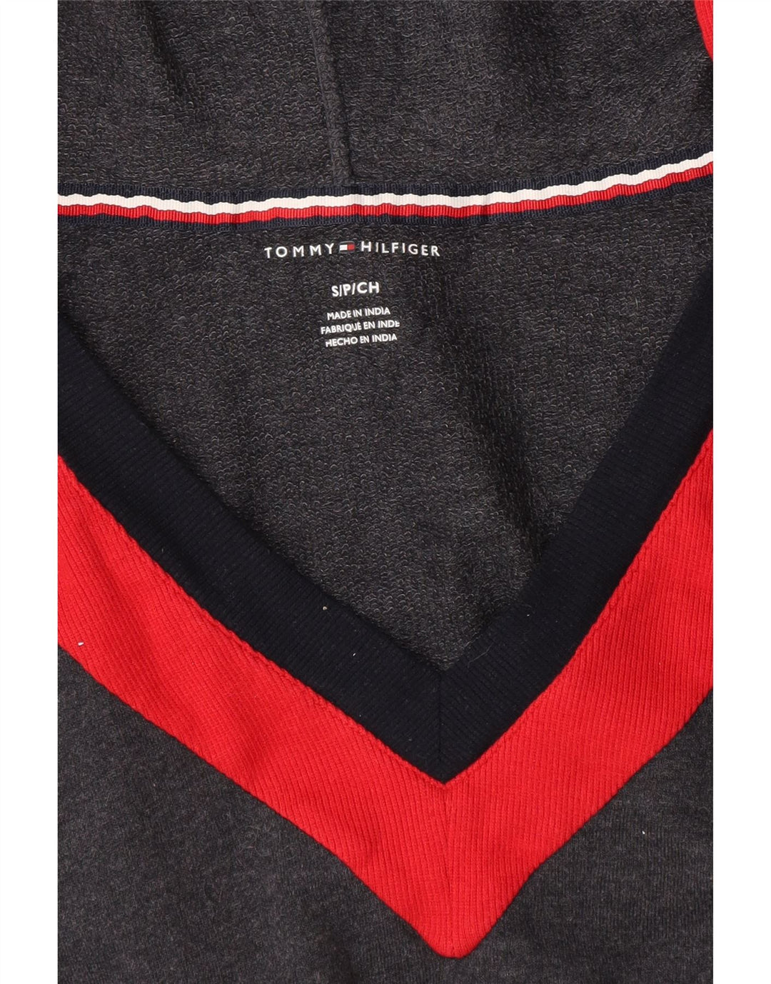 TOMMY HILFIGER Maglione con cappuccio grafico da donna corto UK 10 piccolo grigio