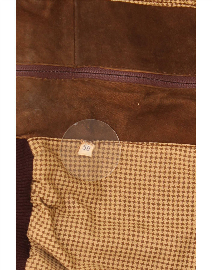 Giubbotto bomber vintage in pelle scamosciata da uomo IT 50 grande marrone