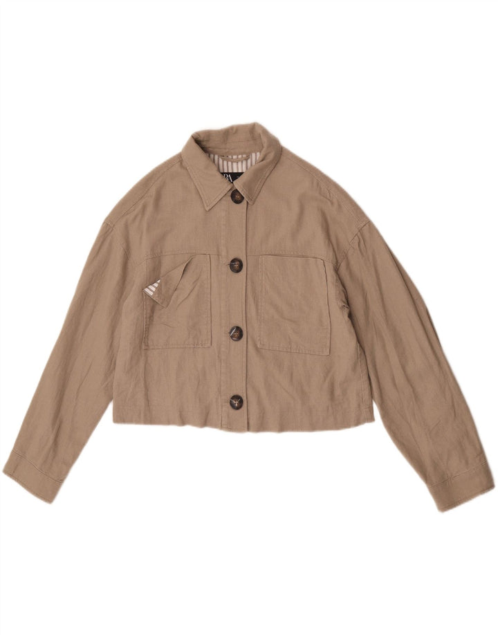 Giubbotto bomber oversize corto da donna Zara UK 10 piccolo lino beige